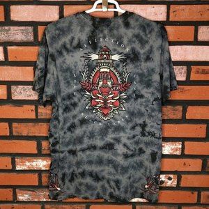 Affliction Black Label Men 2X Tee Shirt Rhinestone Tie Dye Nautical Tattoo Black